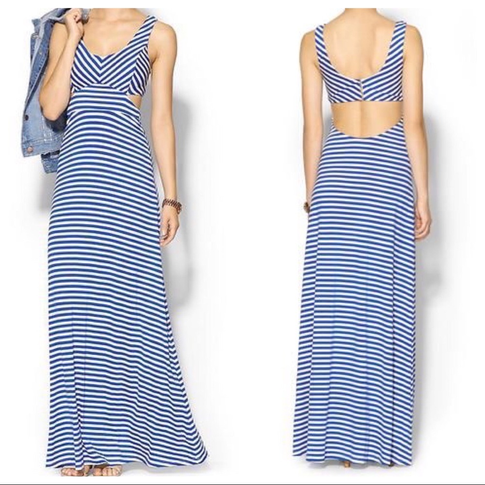 Sexy Cobalt blue/Wht striped maxi cutout dress